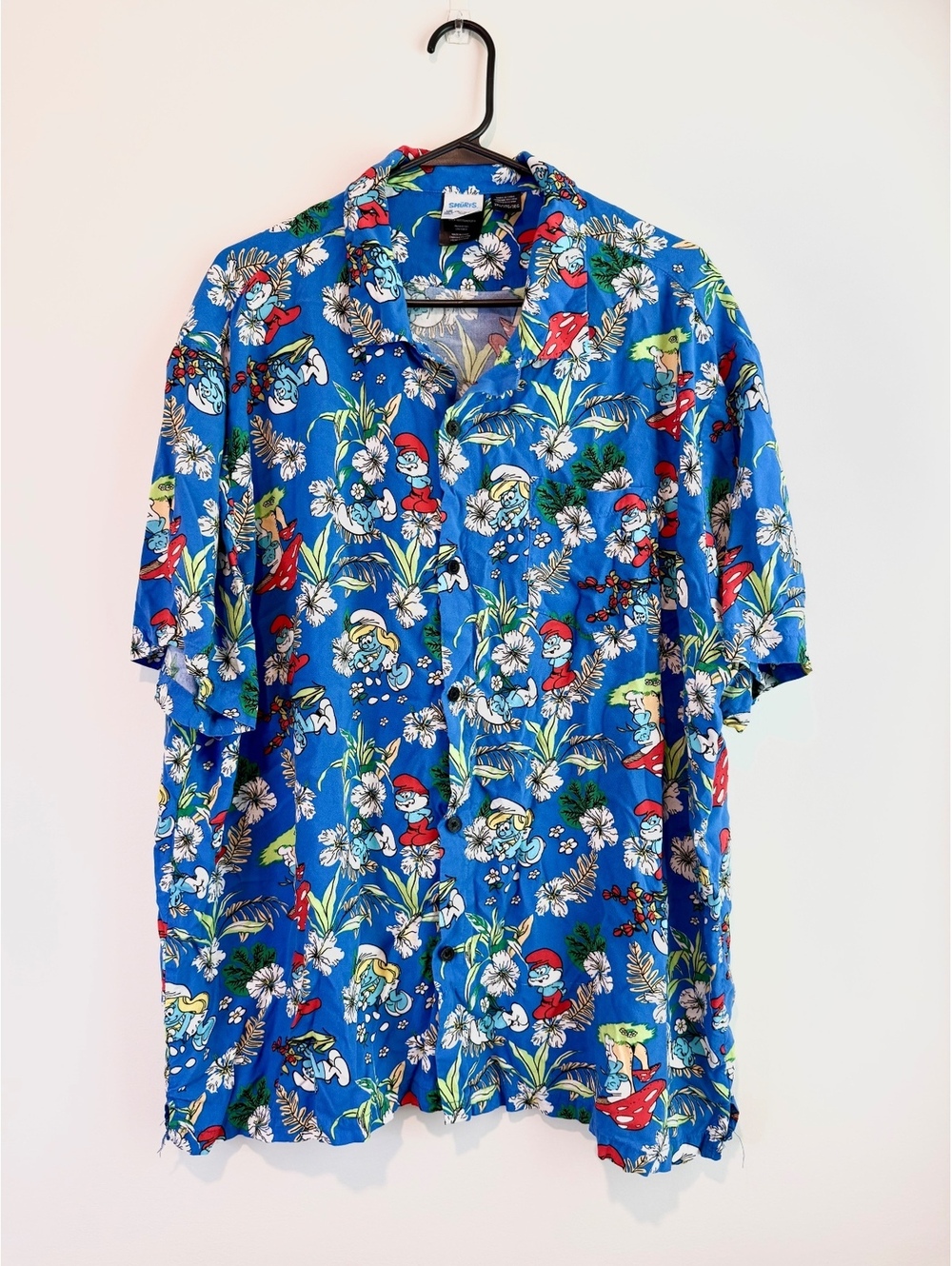 MAD ENGINE The Smurfs 100% Rayon Hawaiian Shirt Blue 3XL